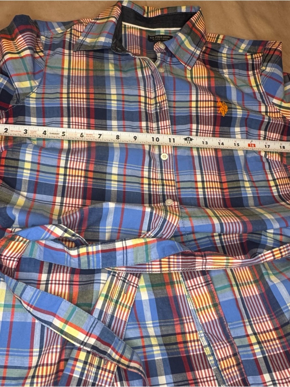 U.S. Polo Assn Plaid Shirt Dress M Blue Red Yellow Belted Button Front NWOT - Picture 10 of 12